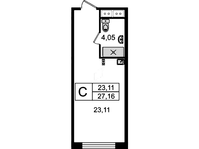 Квартира студия 27.16 м², 4/14 эт., Комплекс апартаментов «Ladozhsky Avenir»